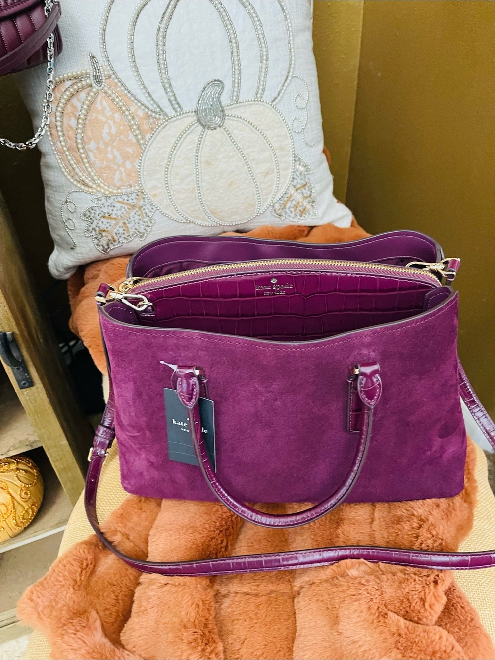 Kate Spade New York Thompson Street Suede And Croc Embossed Satchel Bag KP185 - Picture 10 of 17